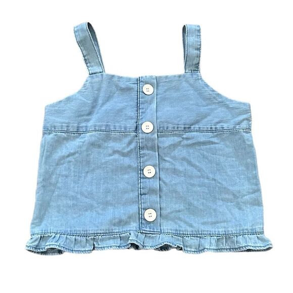 Zara Chambray Cowgirl Y2K Button Front Cinched Back Ruffled Crop Tank Shirt - Picture 4 of 6